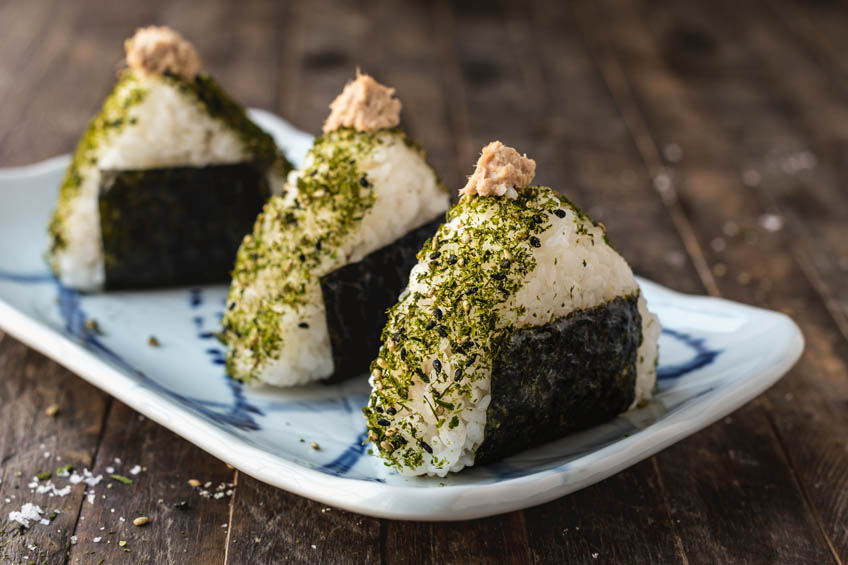 Tuna onigiri on a plate, ready to serve