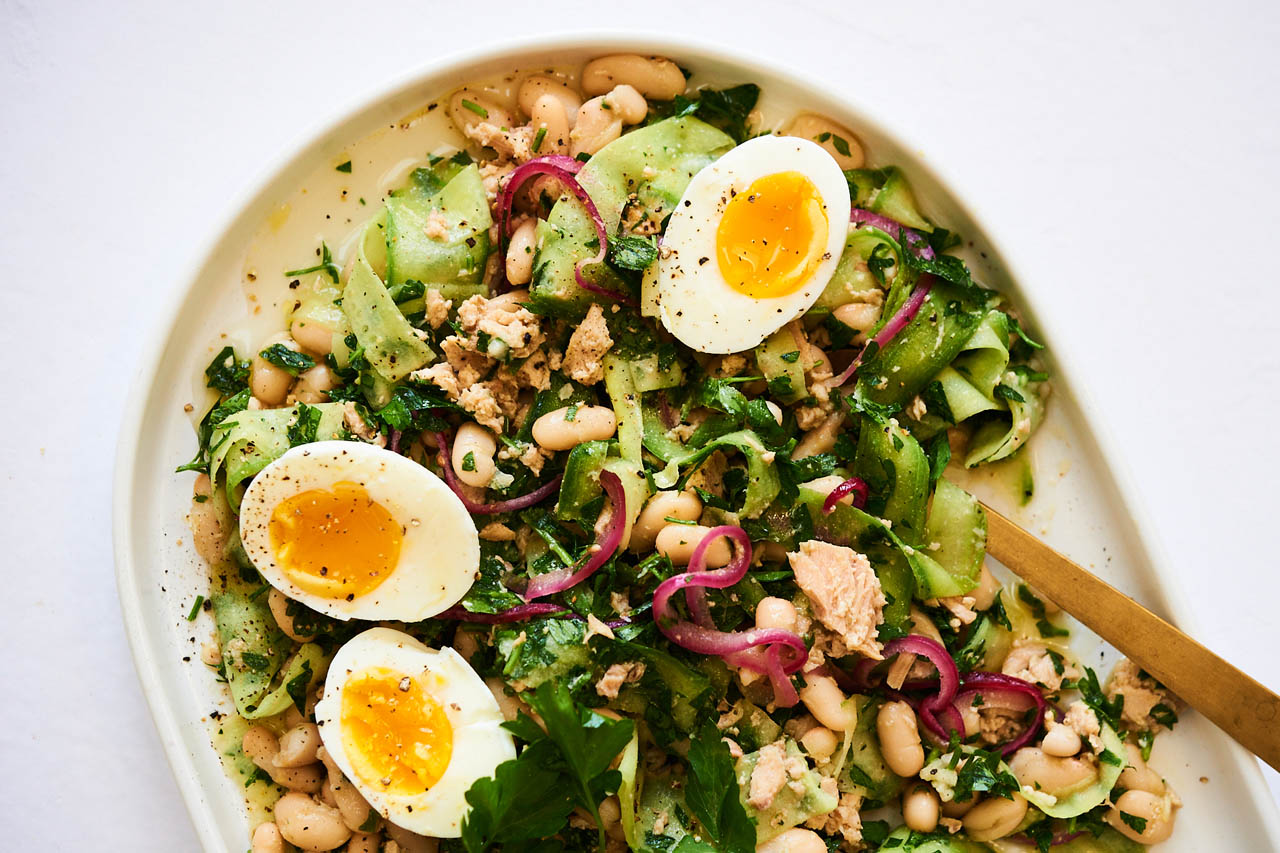 Tuna And White Bean Salad With Pickled Onions And Jammy Eggs