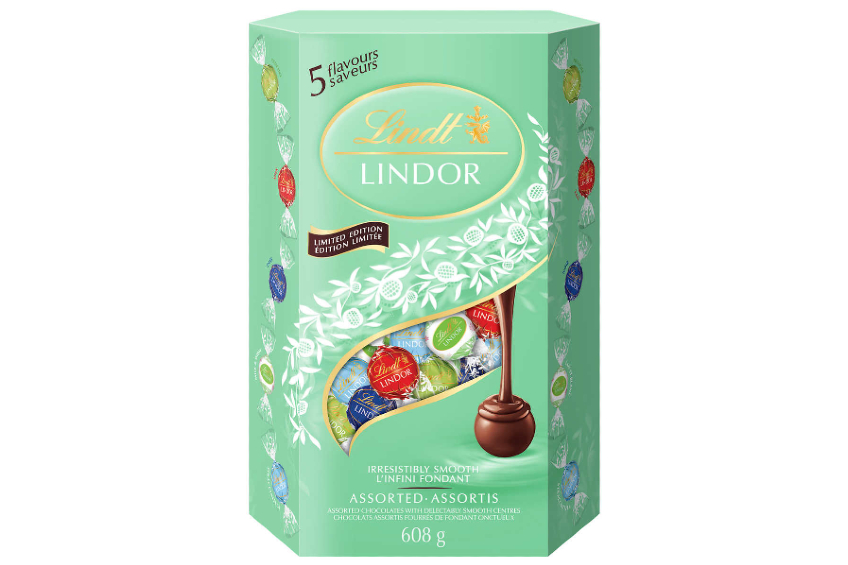 A pastel green box of Lindt Lindor Spring Assorted Chocolate Truffles