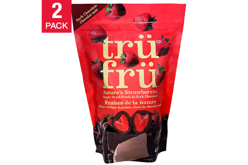 A two pack of Tru Fru dark chocolate covered strawberries