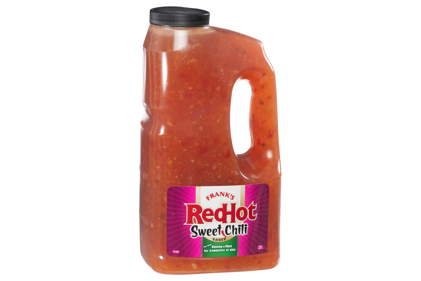 A large plastic jar of Frank's RedHot Sweet Chili Sauce
