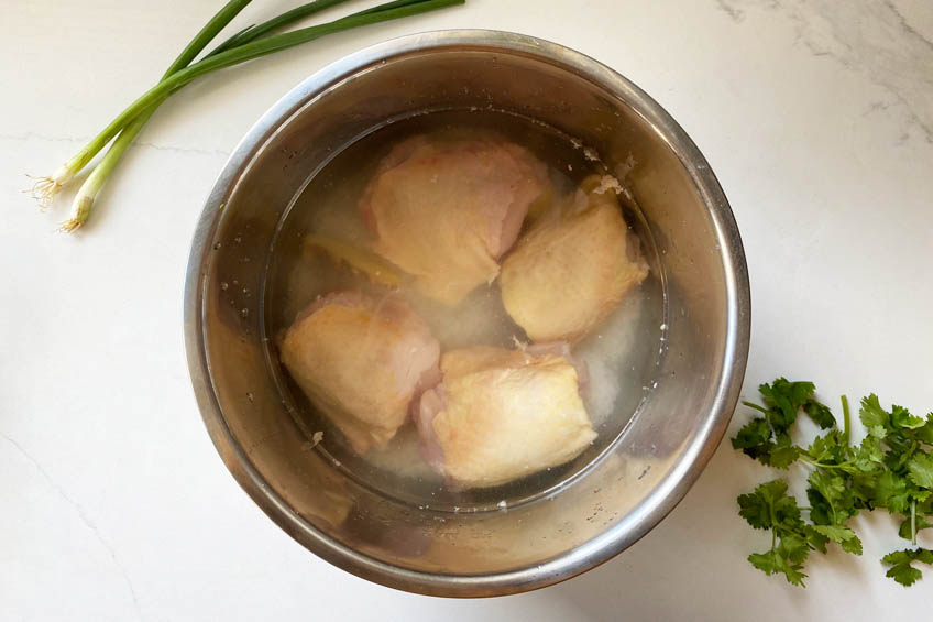 Chicken congee ingredients in an Instant Pot