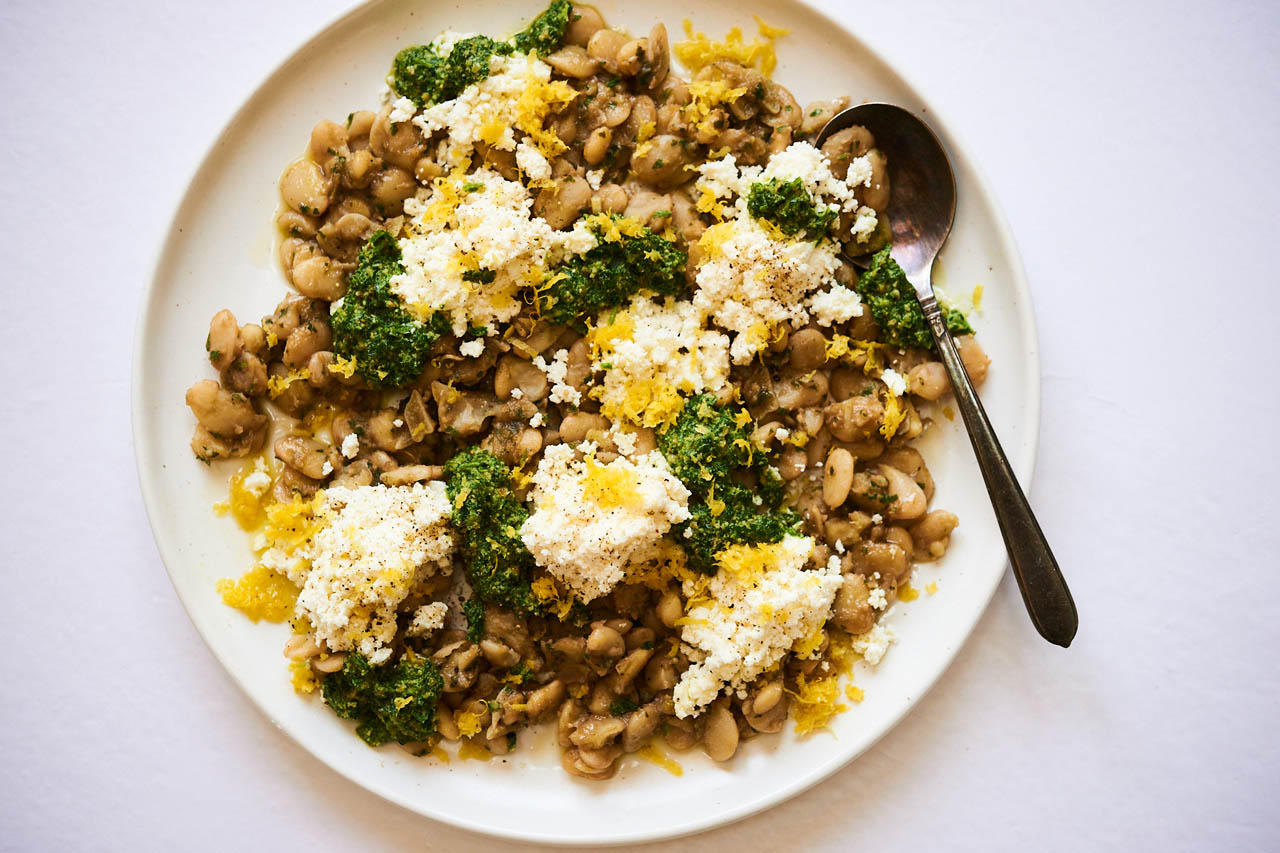 Warm Butter Beans with Lemon Zest, Ricotta and Parsley Pesto