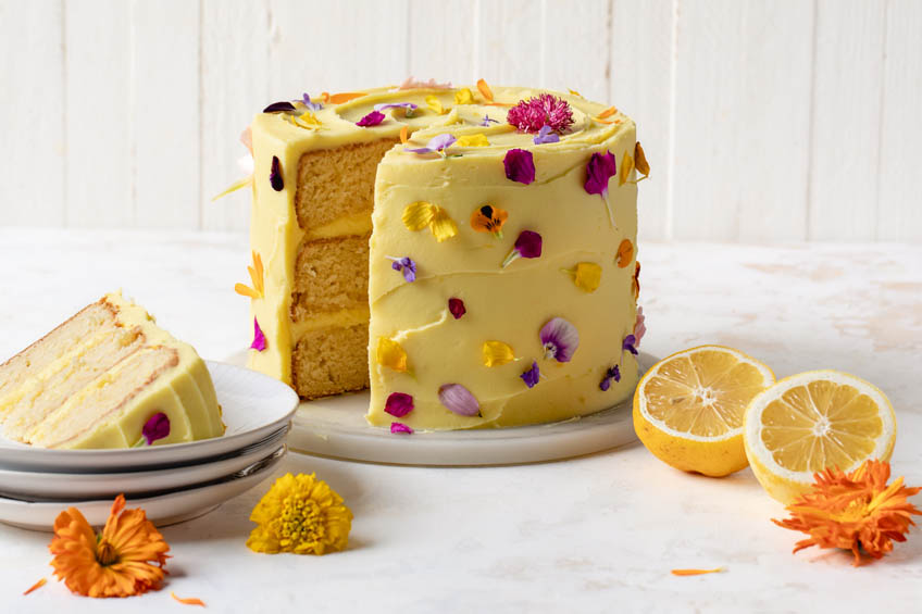Lemon Elderflower Cake with Edible Flower Confetti