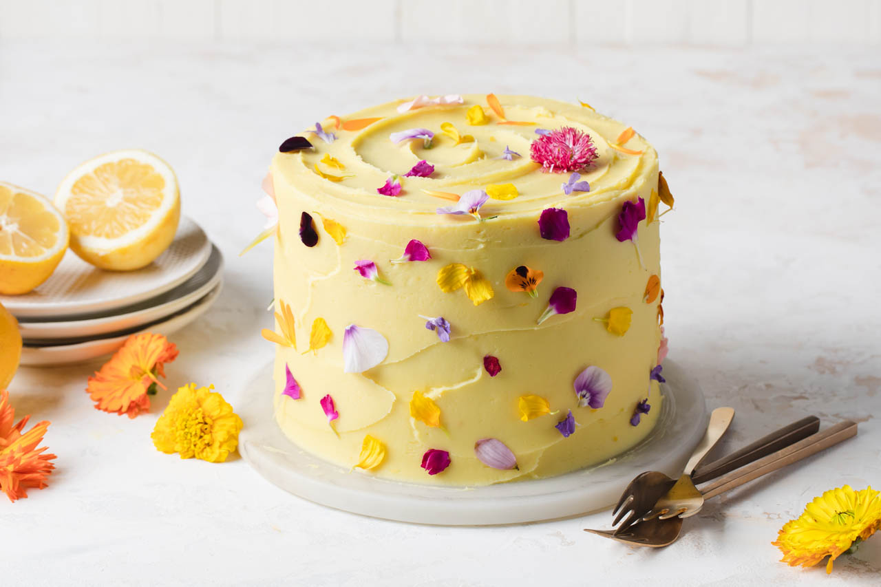 Lemon Elderflower Cake with Edible Flower Confetti