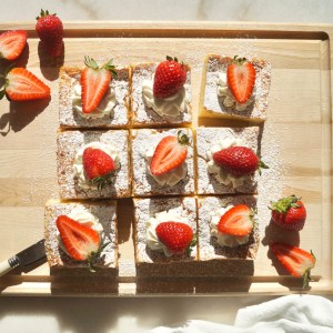 Magic 3-Layer Custard Cake With Strawberries and Whipped Cream