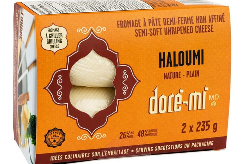 A product shot of grilling haloumi cheese