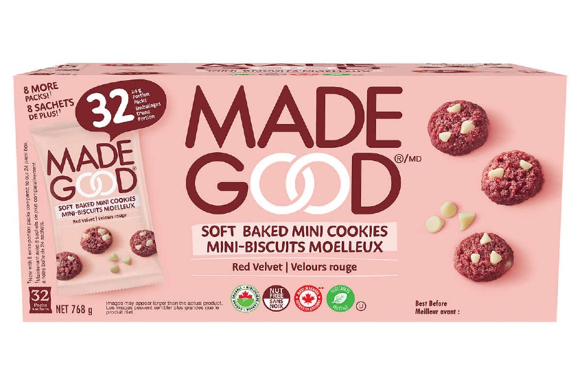 A case of MadeGood Red Velvet Soft Baked Mini Cookies