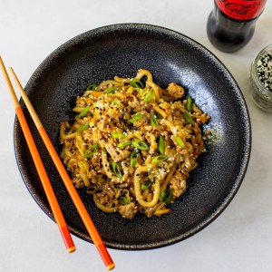 Pan-Fried Udon Noodles with Pork and Scallions