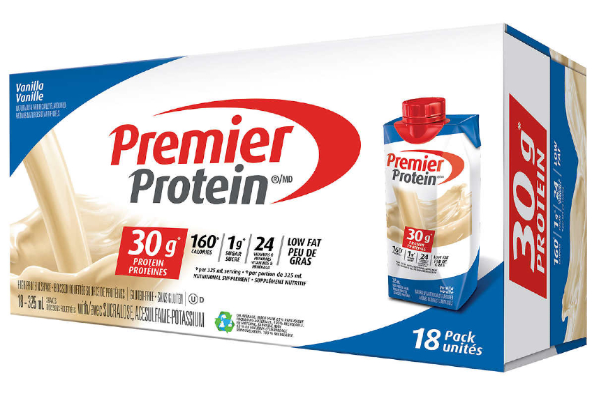 A case of 18 Premier Protein vanilla shakes