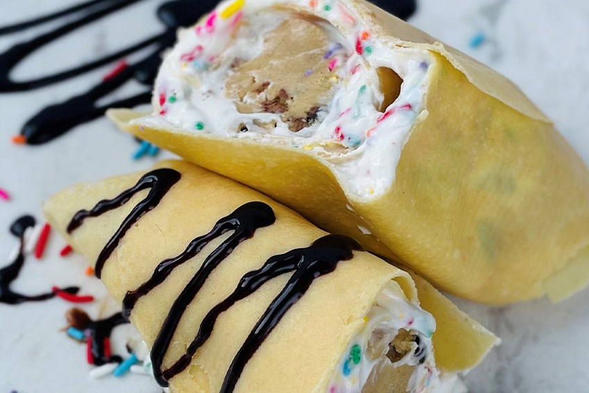 Sweet Cream Cheese Cookie Dough Crepe from Cookie Dough Stand