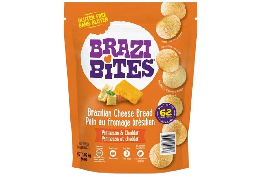 A product shot of Brazi bites Brazilian cheese bread