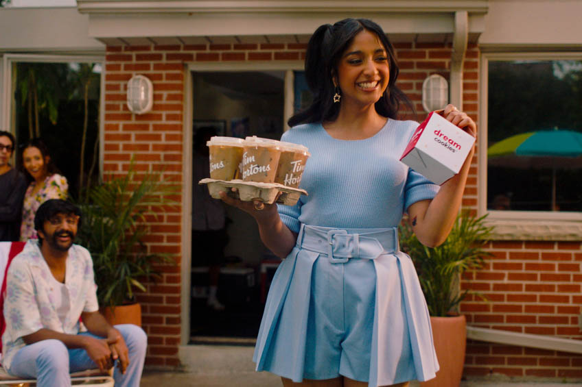 A still from Maitreyi Ramakrishnan's Dream Cookies commercial with Tim Hortons