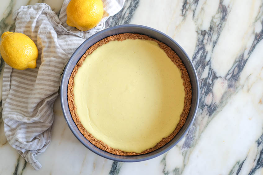 Baked cottage cheesecake in a springform pan