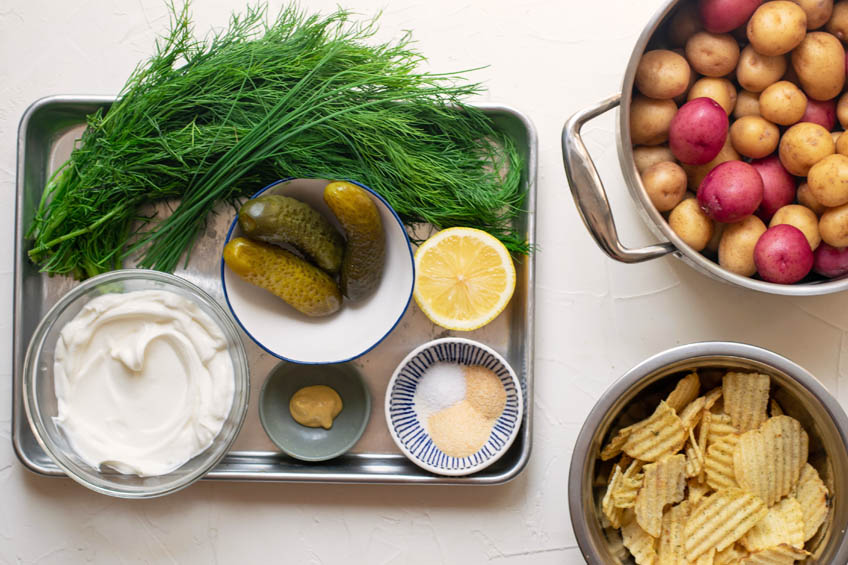 Ingredients for creamy dill potato salad