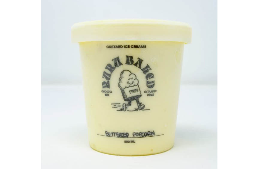 A pint of buttered popcorn ice cream from Ruru Baked