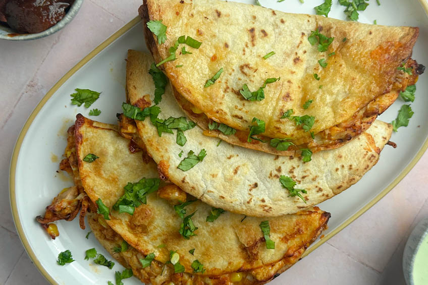 High-Protein Air Fryer Quesadillas With Cottage Cheese and Chicken