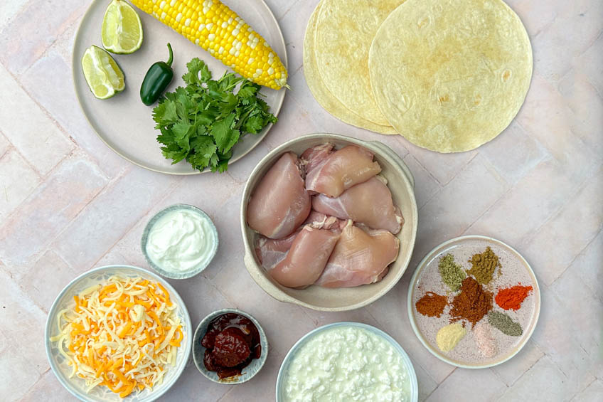 Ingredients for air fryer cottage cheese quesadillas
