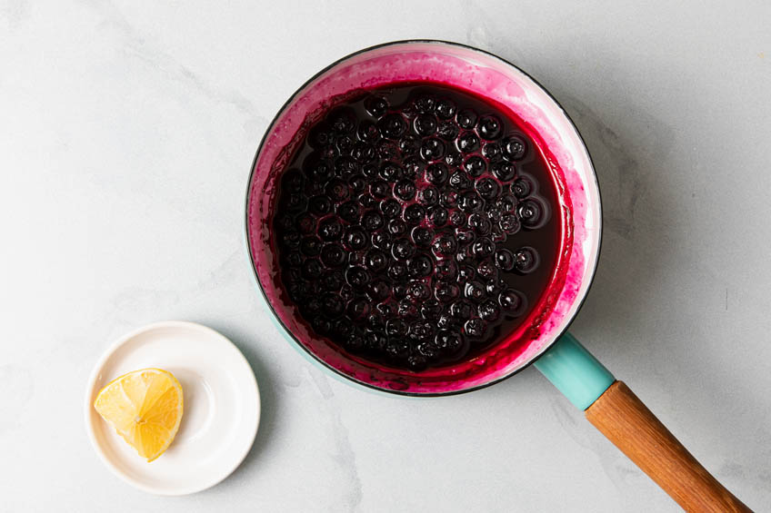 Blueberry preserves in a saucepan
