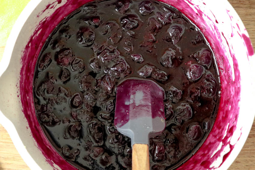 Blueberry preserve in a sauce pan