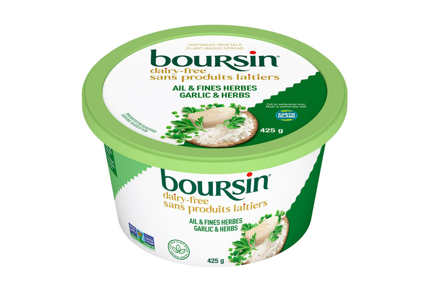 A large container of plant-based Boursin spread and dip