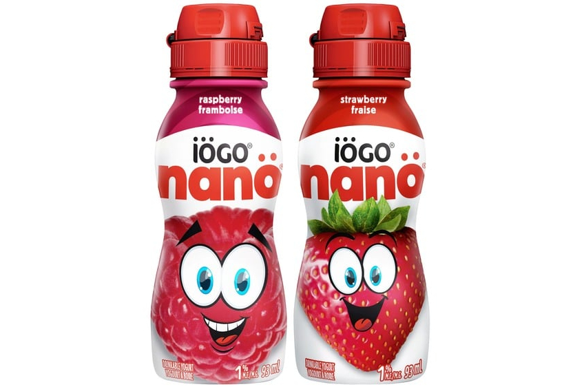 Iogo drinkable yogurts in raspberry and strawberry