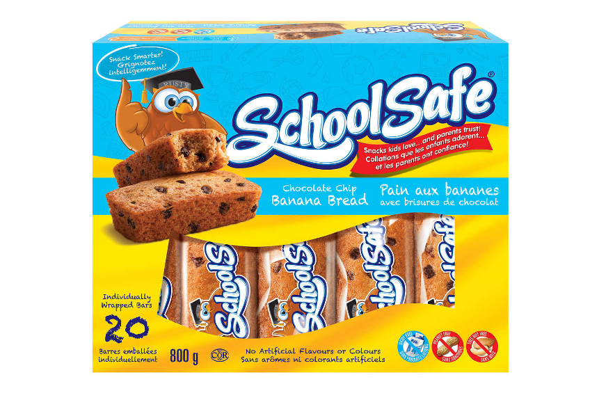 School-safe banana chocolate chip muffin bars in a 20-pack