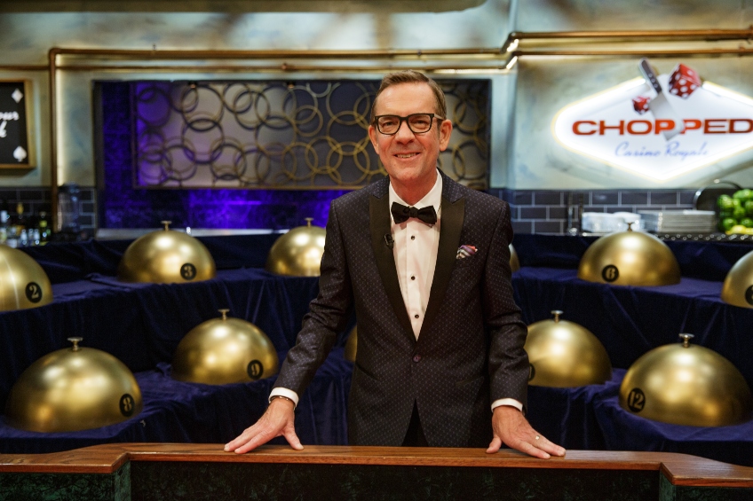 Chopped host Ted Allen in a tux on the Casino Royale Tournament in Season 51.