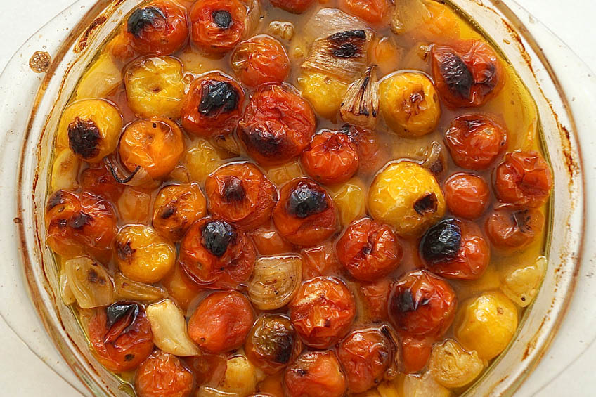 Caramelized tomato confit in a baking dish