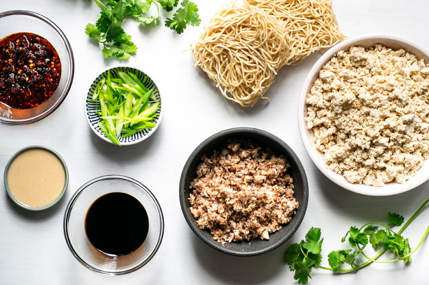 Ingredients for vegan dan dan noodles