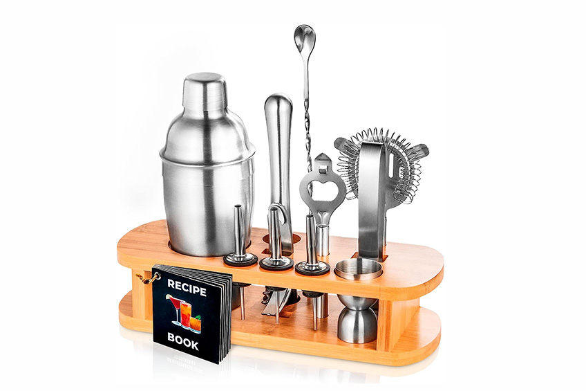 Twelve-piece Cocktail Shaker Set and Bamboo Stand