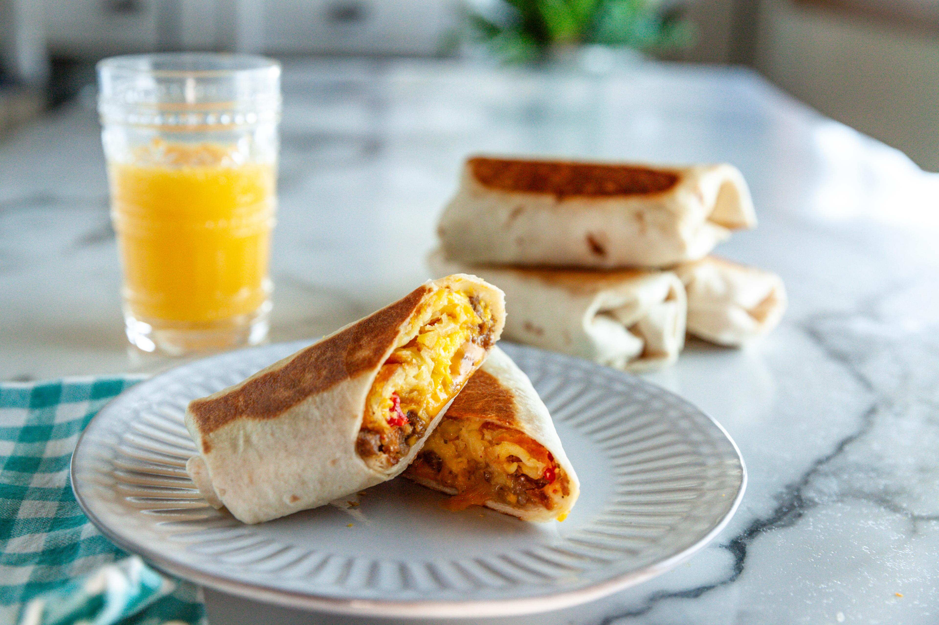 Close-up of Sweet and Savoury Breakfast Wraps, as seen on The Pioneer Woman, Season 35.