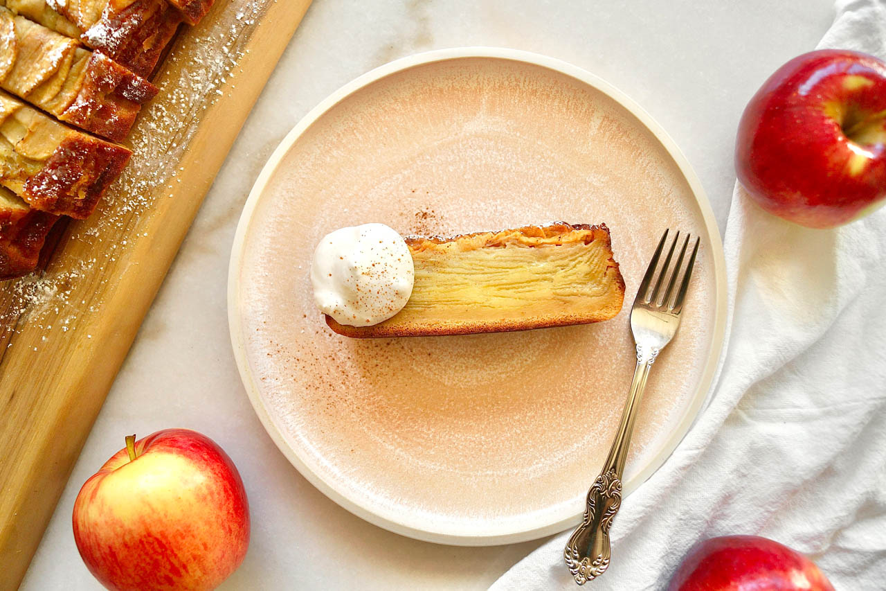 Invisible apple cake slice on a plate