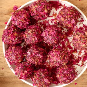Indian Ladoos (Truffles) with Dates, Mixed Nuts and Rose Petals
