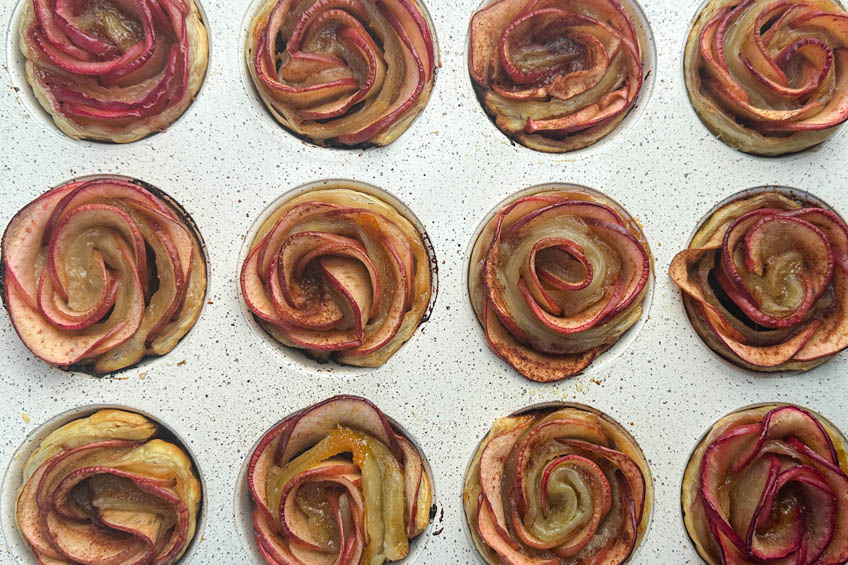 Baked apple roses in a muffin tin