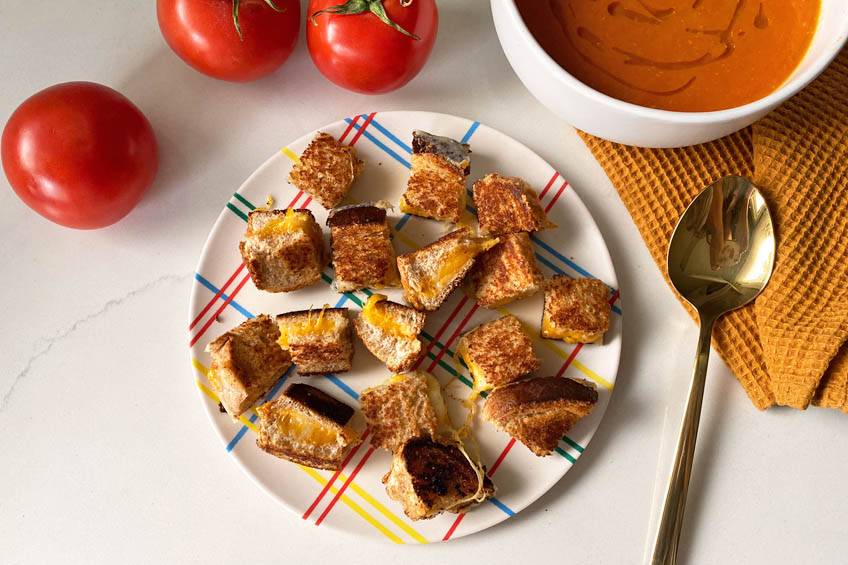 Grilled cheese croutons on a plate
