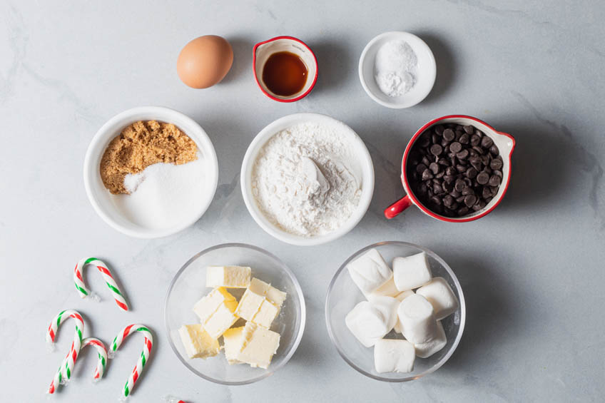 Ingredients for Peppermint Marshmallow Chocolate Chip Cookies