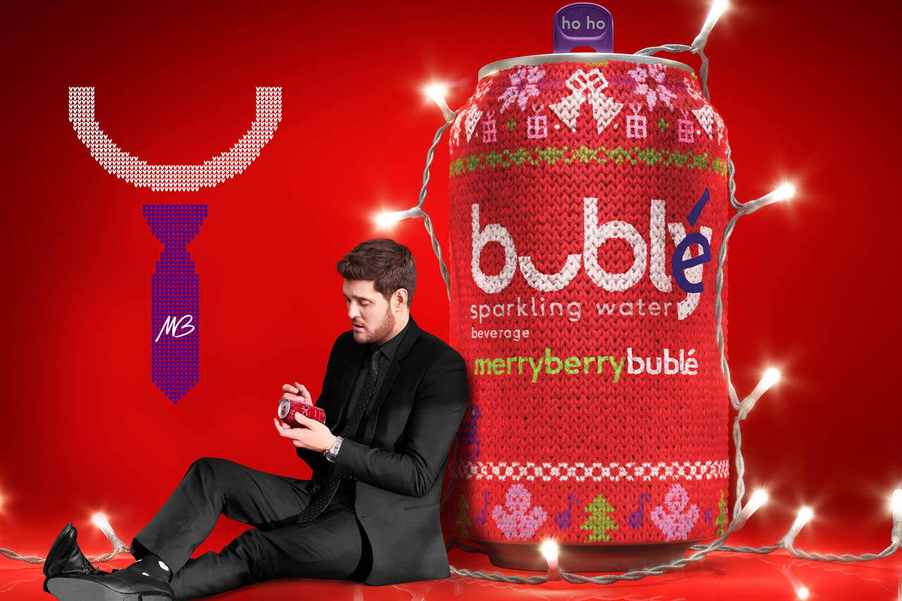 Michael Buble with a can of merryberrybublé