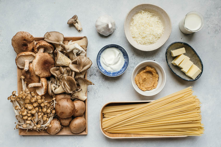 Ingredients for mushroom miso pasta