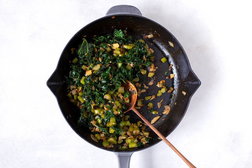 Winter greens in a saute pan