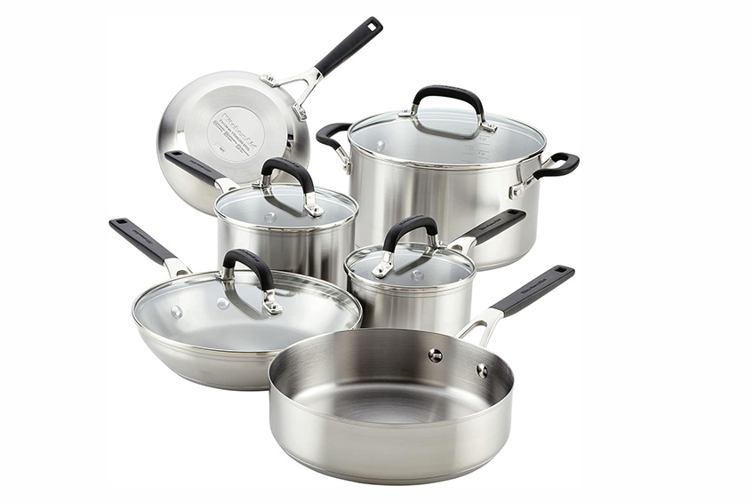 KitchenAid Brushed Stainless Steel 10-Piece Cookware Set