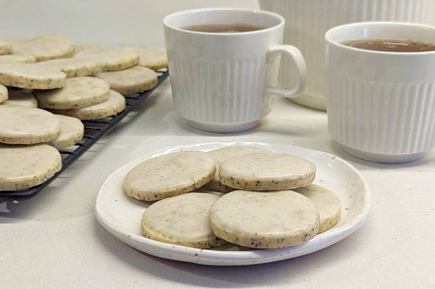 A plate of Glazed Earl Grey and Vanilla Bean Shortbread Cookies