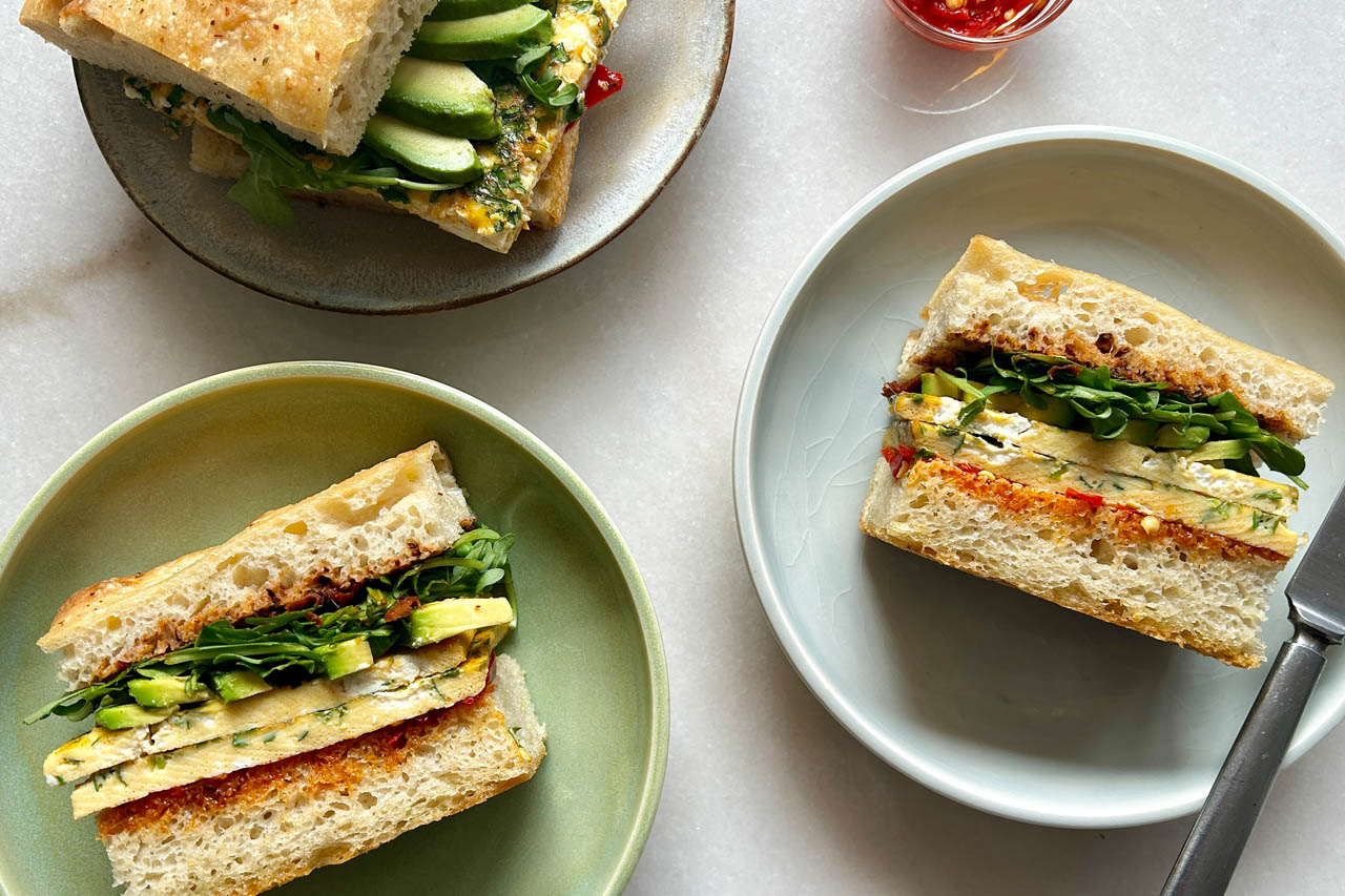 Herb and Goat Cheese Sheet Pan Frittata Sandwiches