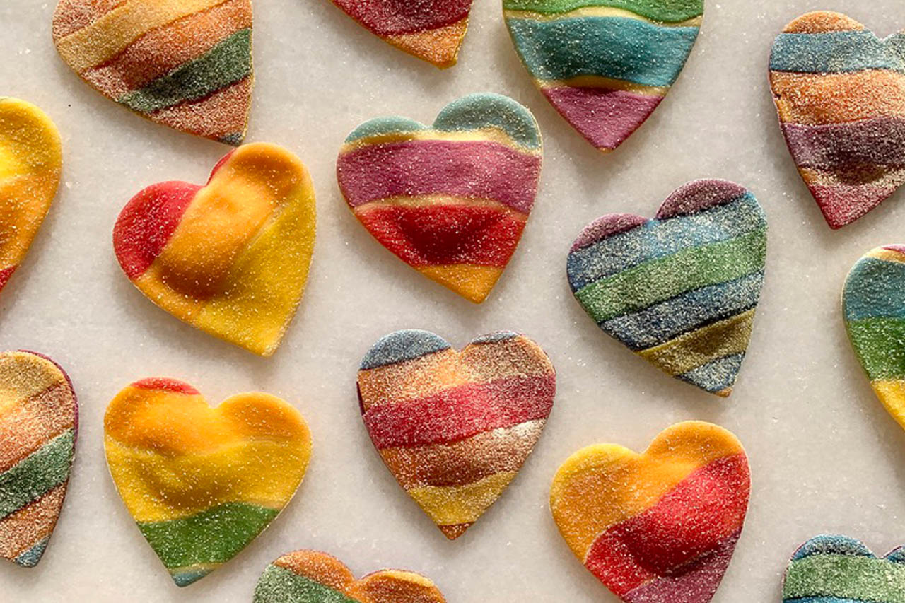Rainbow pasta hearts