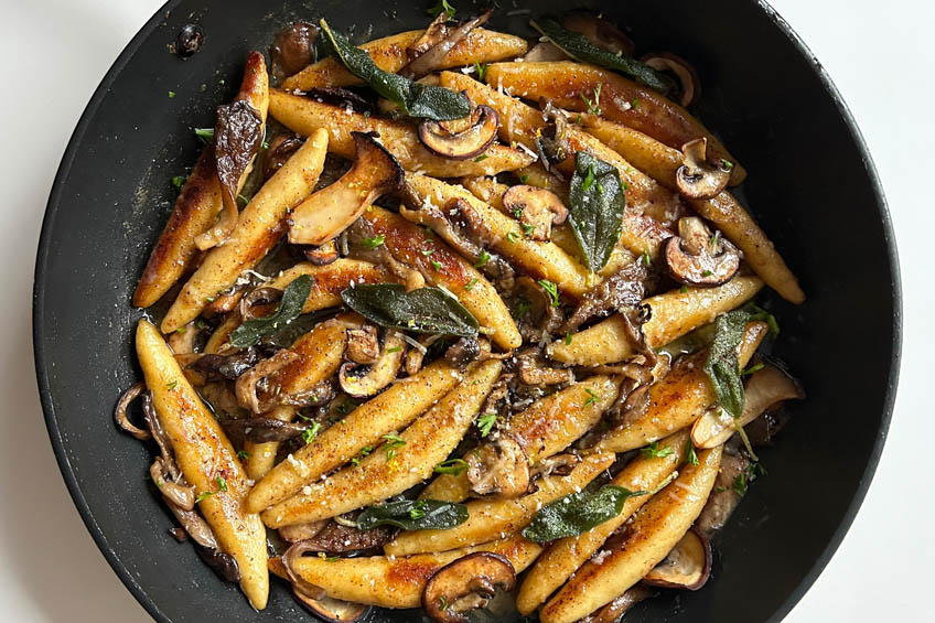 German Potato Noodles (Schupfnudeln) with Brown Butter, Mushrooms and Sage