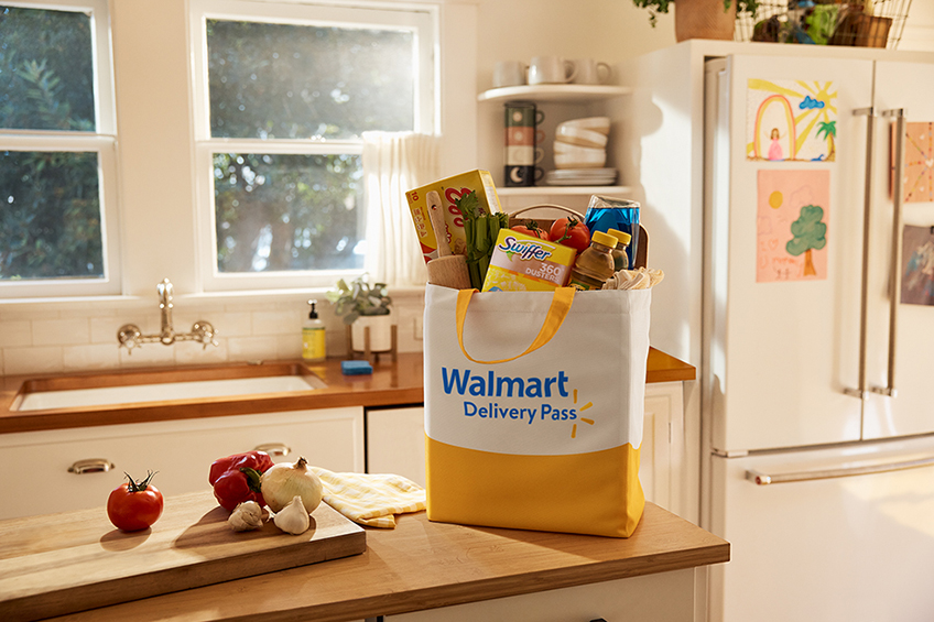 Walmart delivery bag on kitchen counter
