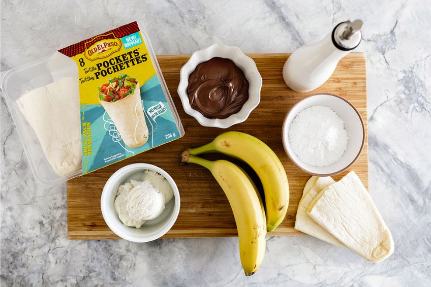 ingredients for the old el paso chocolate banana tortilla rolls