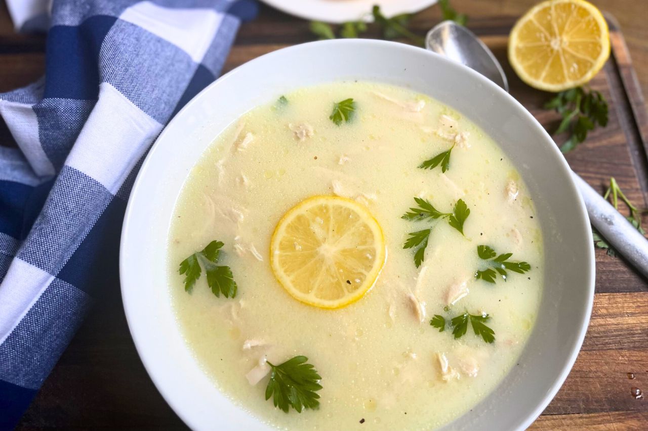Greek Lemon Chicken Soup (Avgolemono) in a bowl