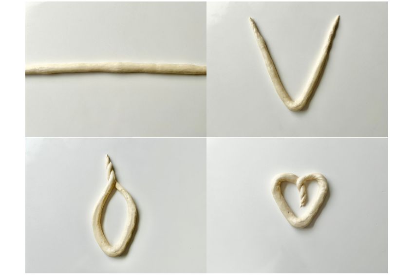 Steps for rolling pretzels into a heart