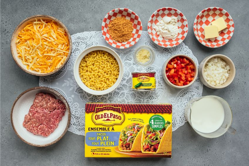 old el paso ingredients for taco mac and cheese in french